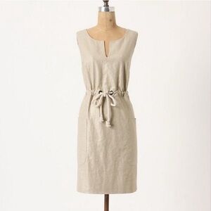 Anthropologie Maeve Flaxen Linen Cream Dress Lagenlook Women's Size 12
